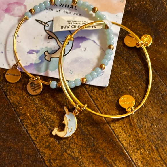 Alex and Ani Gold and Light Blue NARWHAL EXTREMELY RARE Charm Bracelets - Picture 1 of 3
